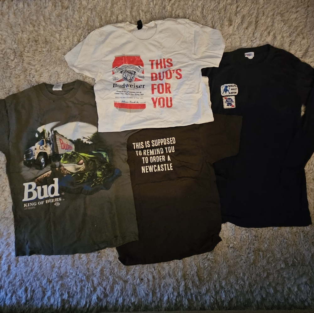 Vintage Beer Budweiser Pabst Newcastle Custom Shirt Lot Of 4!!!